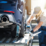 Towing,Truck,Delivery.,Shipping,Modern,Vehicle,To,Car,Dealership,From